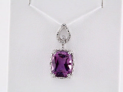 14K White Gold Natural Amethyst & .025 CTW Natural Diamond Pendant