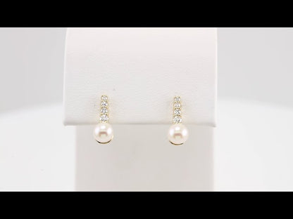 14K Yellow Gold Cultured White Freshwater Pearl & 1/6 CTW Natural Diamond Earrings