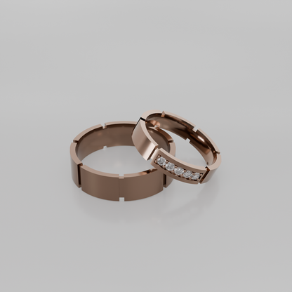 His & Hers Diamond Wedding Band Set in rose gold, front view