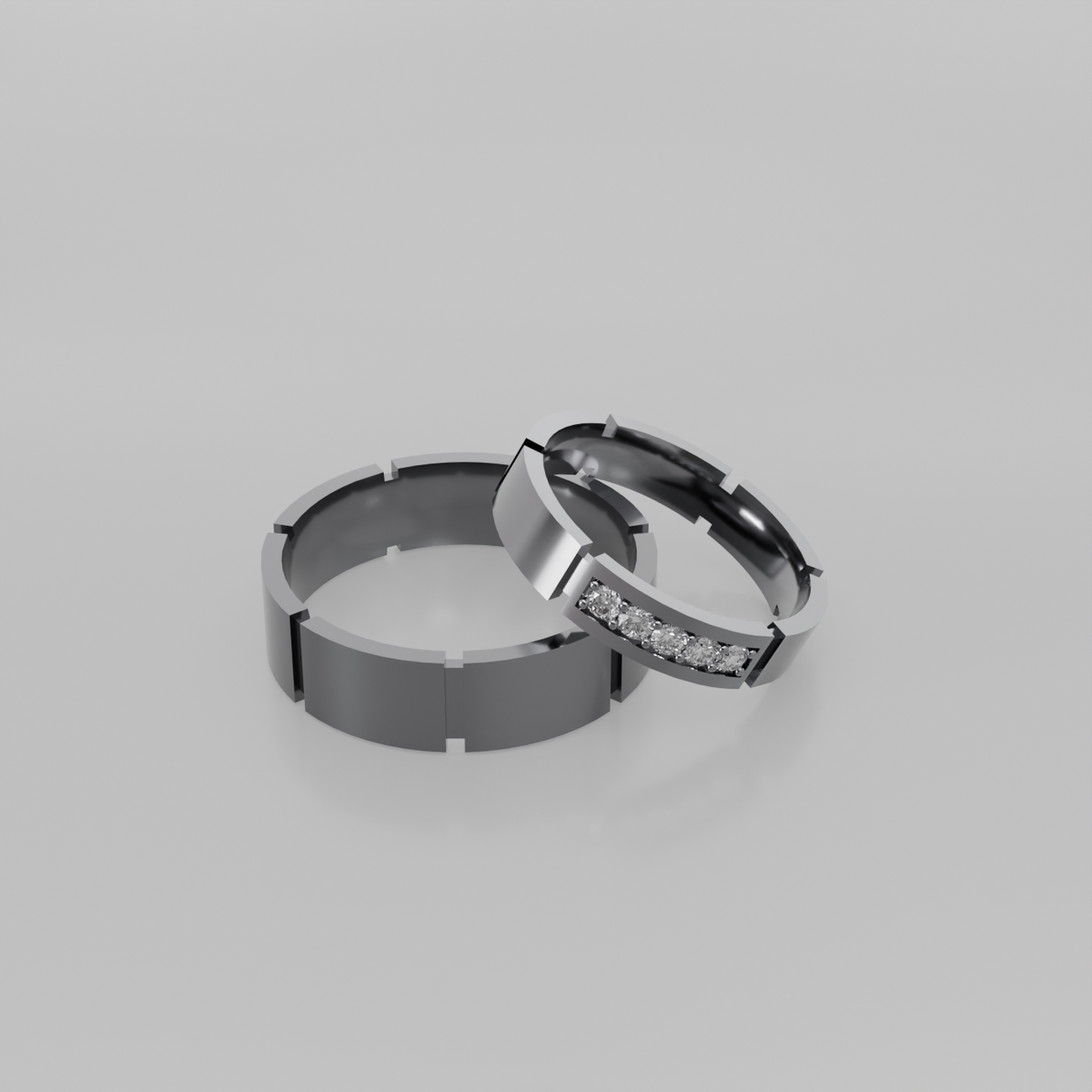 His & Hers Diamond Wedding Band Set in white gold, front view