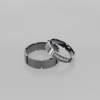 His & Hers Diamond Wedding Band Set in white gold, front view