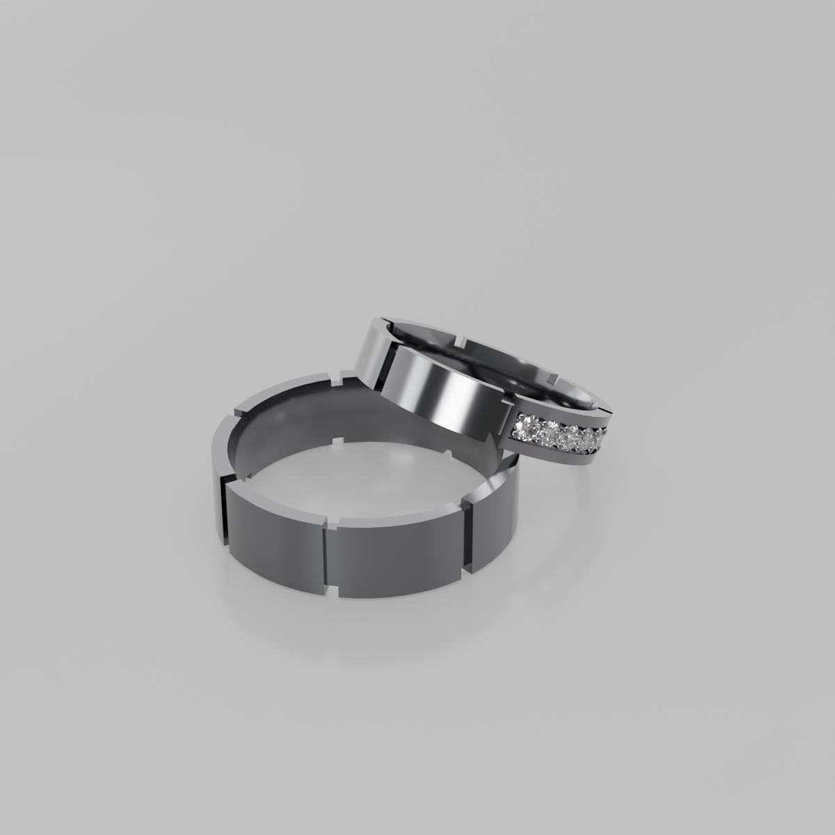 His & Hers Diamond Wedding Band Set in white gold, left side view