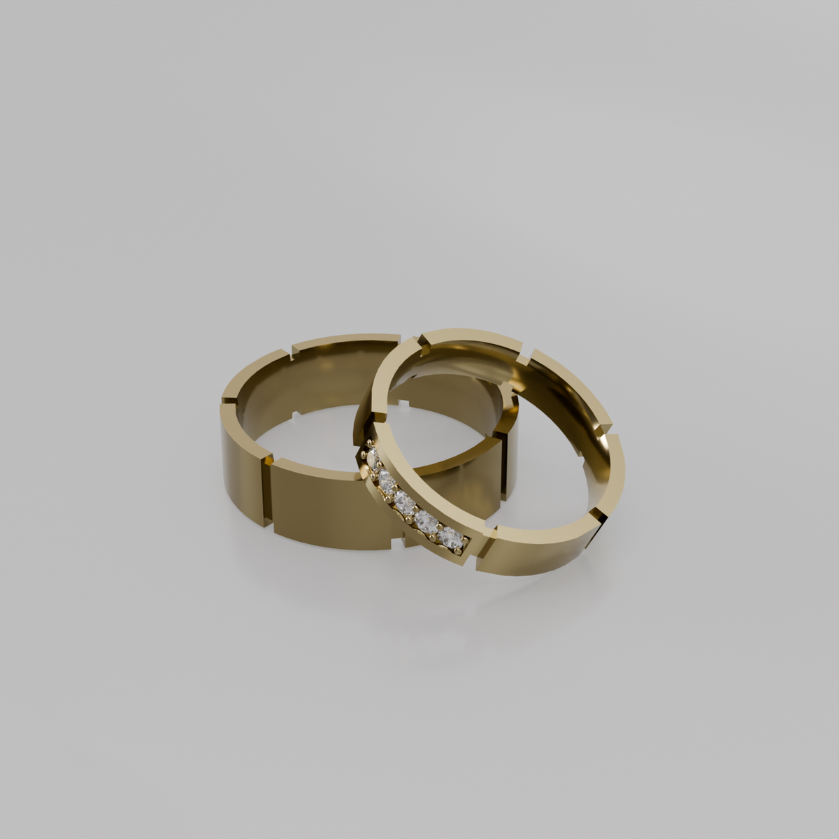 His & Hers Diamond Wedding Band Set in yellow gold, right side view