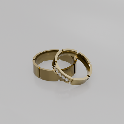 His & Hers Diamond Wedding Band Set in yellow gold, right side view