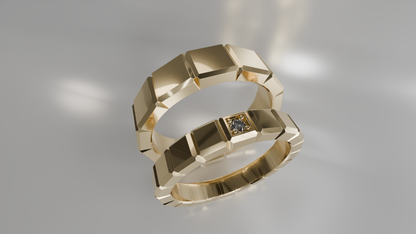 Geometric "Ice Cube" Band Rings (with Optional Diamond Accent)