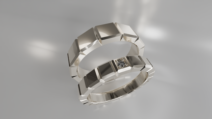 Geometric "Ice Cube" Band Rings (with Optional Diamond Accent)
