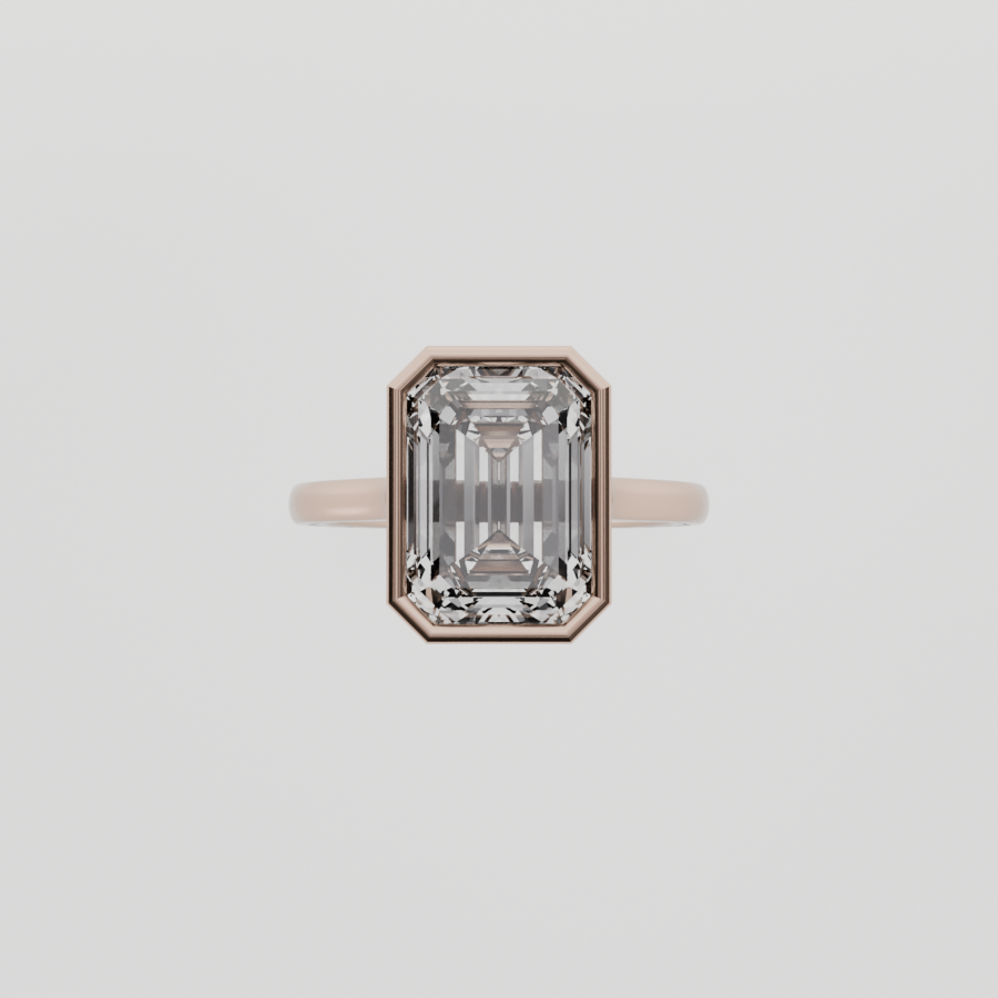 Emerald-Cut Diamond Halo Ring - Rose Gold - Flat