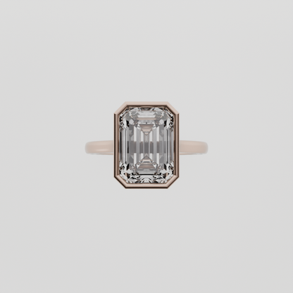 Emerald-Cut Diamond Halo Ring - Rose Gold - Flat
