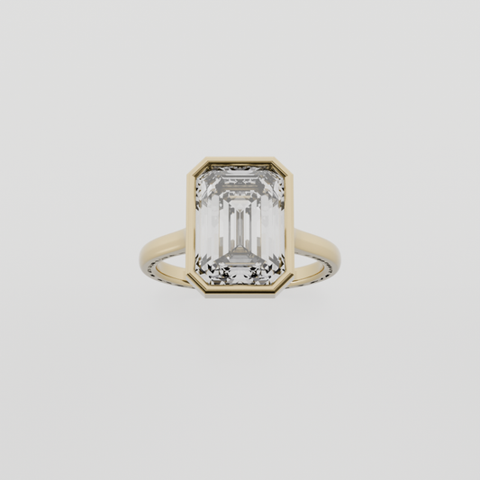 Emerald-Cut Diamond Halo Ring - Yellow Gold - Hero